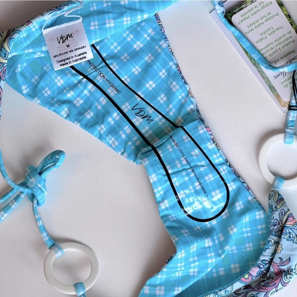 🆕 NWT REVOLVE Bikini REVERSIBLE PAISLEY CHECK VDM PASTEL MINT BLUE STRING - Picture 8 of 15
